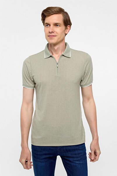SÜVARİ Khaki Slim Fit Polo Neck T-Shirt