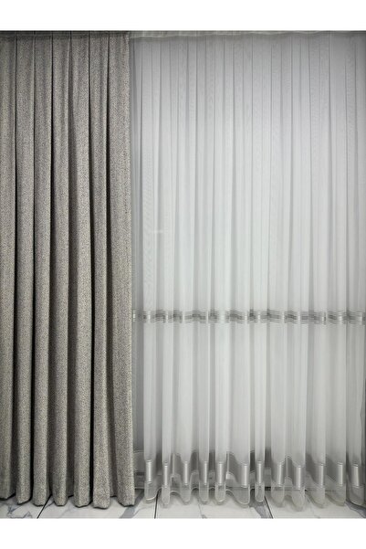 Erdoğanlar Koza Κουρτίνα φόντου από ύφασμα Bohemian ανοιχτό γκρι 1/3 πιέτες