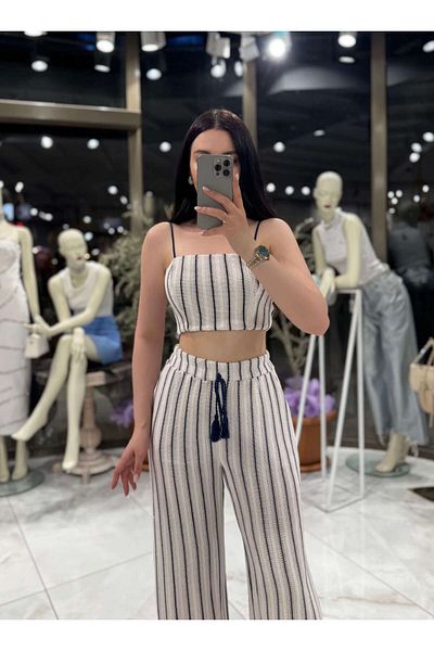missswans Rizzy Orgü Striped Trousers Ecru