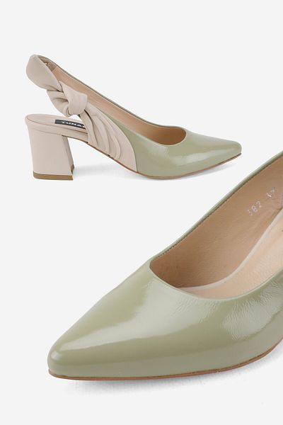 TUNAELLİ Women's Green Patent Leather Genuine Leather 34-35-41 Number Heel Back Open Shoes