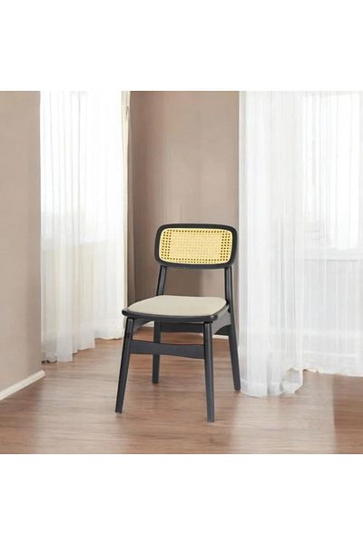 rexa Single chair, wood and rattan, black color, 40-44-75 cm