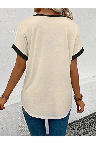 Viyamo New Season Women's Short Sleeve V-Neck Double Color Viscose Blouse