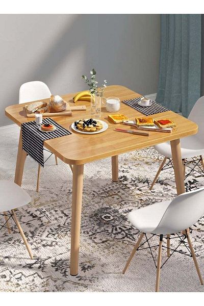 Taimi Wooden Modern Square Dining Table, Solid Wood for Kitchen, Dining Room, Living Room 80x80x72cm