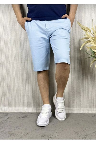 MODA Light blue linen lace-up knee-high a quality shorts