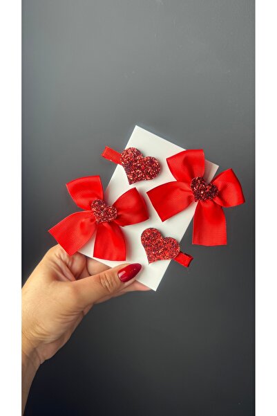 Toka Perisi Červená sada sponek do vlasů pro holčičky se stuhou a srdíčky