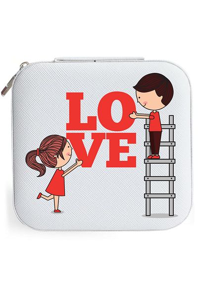 OEM Cutie de bijuterii portabila, personalizata cu textul LOVE, 10x10x5 cm, alba, ideala cadou pentru ea