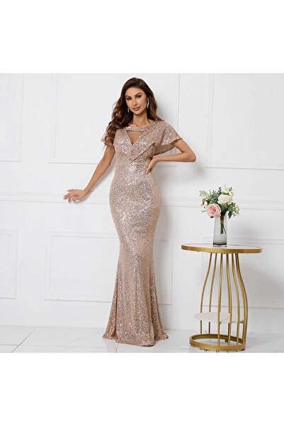 MODAS melek kol v yaka pulpayet uzun abiye elbise