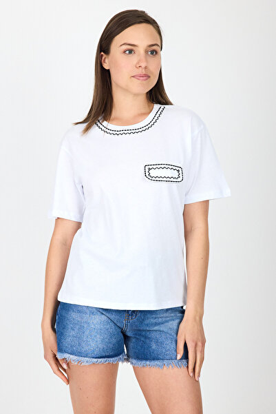 Rays Tricou cu detaliu cu aspect de buzunar brodat alb 2255M