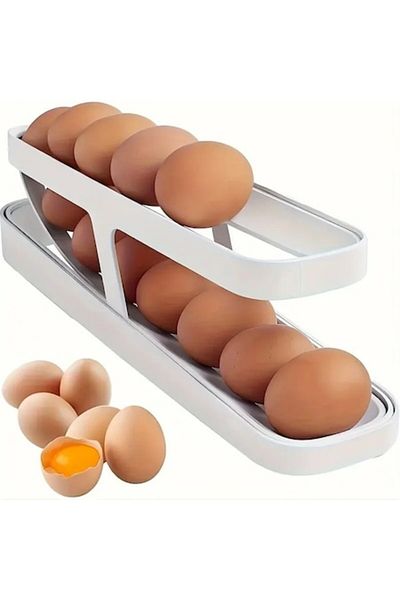 HOZRO Suport pentru 14 Oua HOZRO, din Plastic Alb, Organizator cu Distribuire Automata pentru Depozitare i