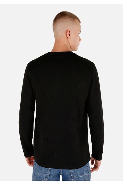 Colin's Regular Fit Round Neck Jacquard Men's Black Long Sleeve T-Shirt