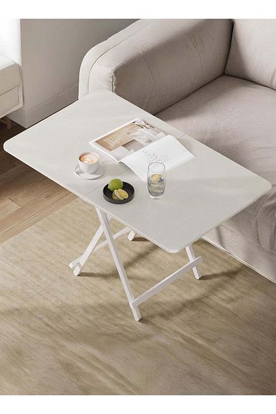 Taimi White Folding Dining Table, Rectangle Table, Portable Table for Kitchen, Dining Room, 120x60x74cm