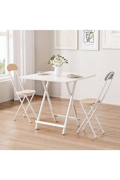 Taimi White Folding Dining Table, Square Wood Table, Portable Table for Kitchen, Dining Room, 80x80x74cm