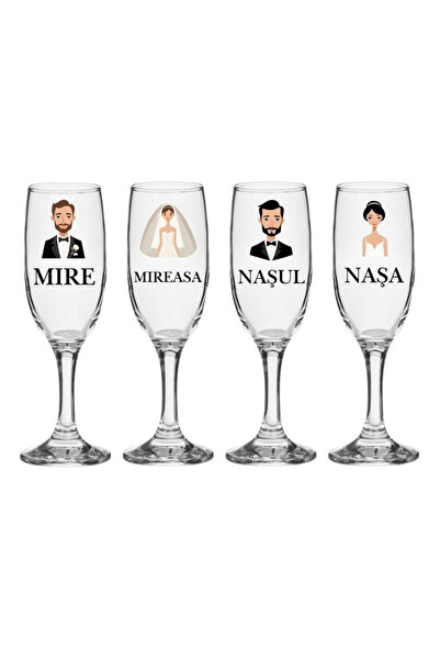 OEM Set pahare Sampanie din sticla, personalizate, Miri si Nasi, pentru nunta...