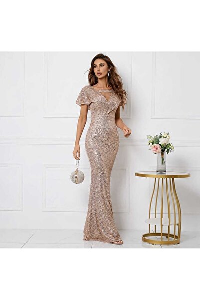 MODAS melek kol v yaka pulpayet uzun abiye elbise