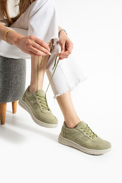 Getcho Sverko Suede Green Women's Genuine Leather Sports Shoes Comfortable Thick Sole Orthopedic Lightweight Sneaker