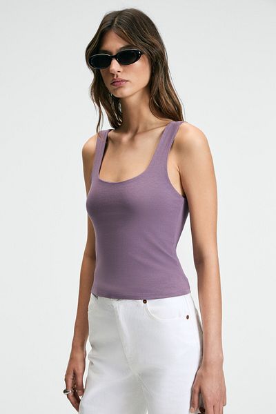 GRIMELANGE Sanuki Women's Slim Short Hollow Collar Purple Blouse
