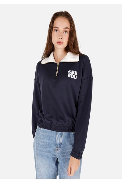 Colin's Regular Fit Zippered Women's Navy Blue Sweatshirt