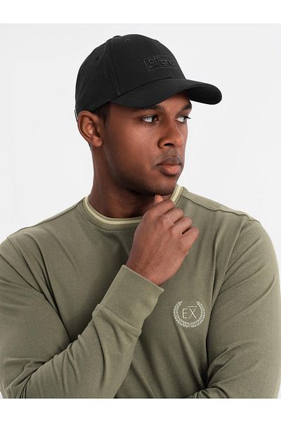 OMBRE Herren-Baseballkappe mit Schirm und rechteckigem Patch - schwarz V1 OM-ACCS-0104