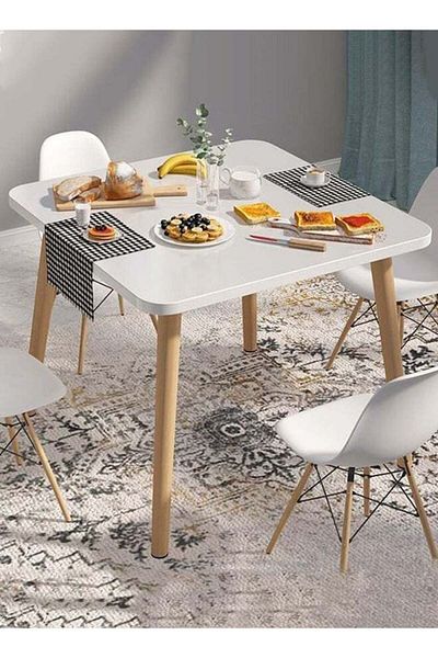 Taimi White Modern Square Dining Table, Solid Wood for Kitchen, Dining Room, Living Room 80x80x72cm