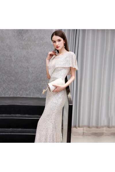 MODAS melek kol v yaka pulpayet uzun abiye elbise