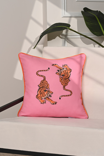 decofav Husă pentru pernă roz cu model Neon Jungle Tiger – 43x43cm