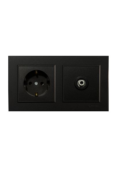 MAKEL Karea Black Set of 2 Grounded Socket + Satellite (Television) Socket with F Connector