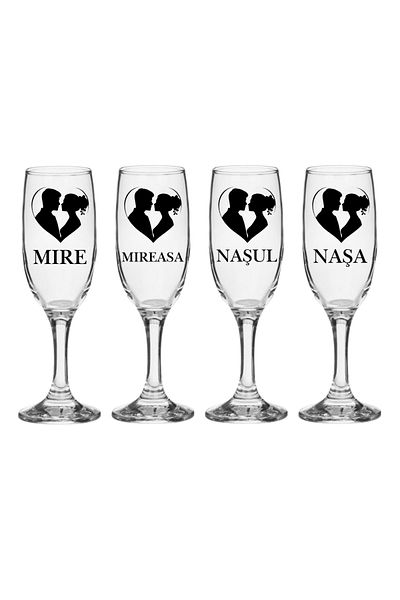 OEM Set pahare Sampanie din sticla personalizate Miri si Nasi, pentru nunta, model 5