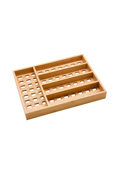 Bien Servi 5-Compartment Rectangular Shape Bamboo Utensil Drawer Organizer Brown