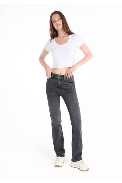 Colin's Pantaloni de jeans negri pentru femei, cu talie medie, slim, cu picioare drepte