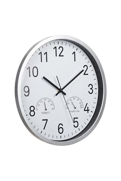 e-store Wall Clock with Thermometer and Hygrometer, Silver, 36 cm