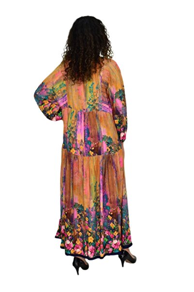 destra Γυναικείο φόρεμα με λαιμόκοψη V με λάστιχο μανίκι BGL-ST04641