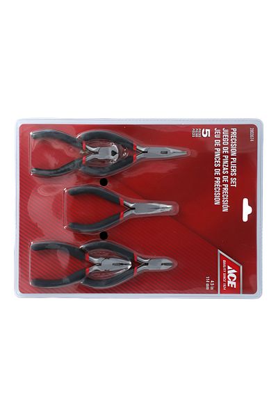 ACE 5-Piece Stainless Steel Precision Plier Set Black and Silver 4.5inch