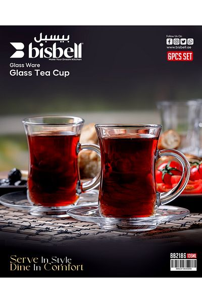 Bisbell 6 Piece Glass Tea Set 135 ml,Tea Cup,Tea Glasses,BB2186