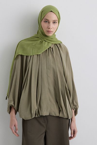 FENZA SCARF Lilyum Green Fringe Tassel Cotton Shawl