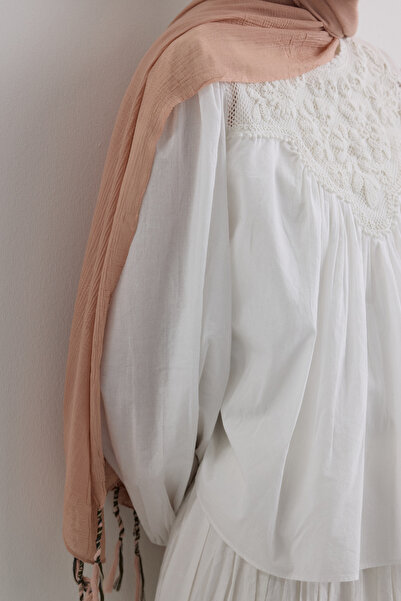 FENZA SCARF BRICE MANGO șal din bumbac cu ciucuri lungi