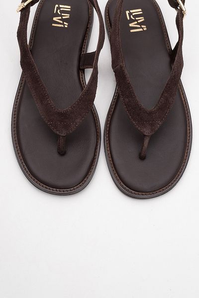 LuviShoes Sandale Flip Flops pentru damă BELINDA din piele naturală din piele intoarsa maro
