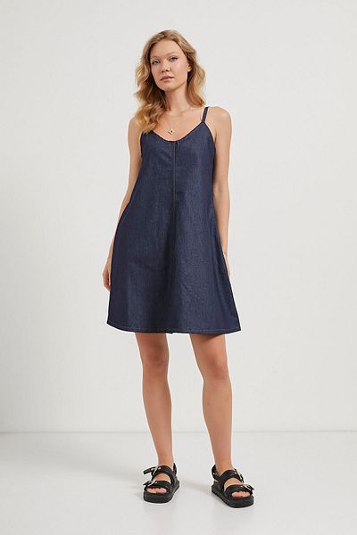 Arma Life Rochie de damă cu bretele subțiri de bază de vară bleumarin mini denim
