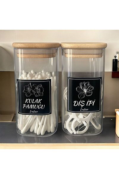 emdeco 2 Pieces of Acrylic Transparent Ear Cotton with Wooden Lid, Dental Floss Jar