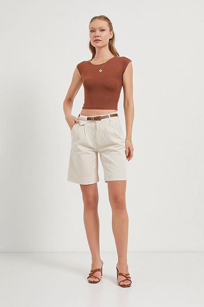 Arma Life Pantaloni scurți de vară pentru femei, cu centură, oversize, de bază, crem