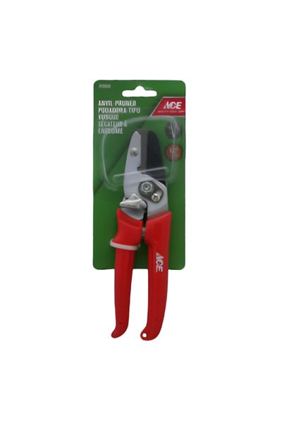 ACE Lightweight Anvil Pruner with Non-Slip Ergonomic Handle Red and Silver 1/2inch