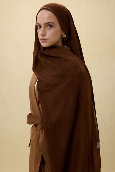 FENZA SCARF Brice Chocolate Brown Long Fringe Tassel Cotton Shawl