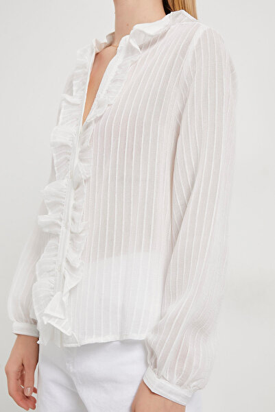 Arma Life Γυναικεία διαφανή βολάν με λαιμόκοψη V καλοκαιρινή λευκή μπλούζα