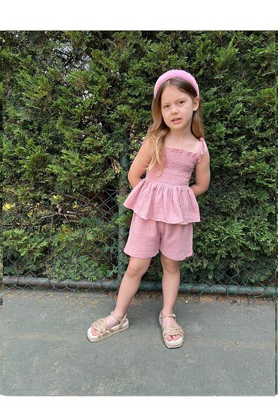 My Kids Wear Girl's Suit with Muslin Fabric Shorts