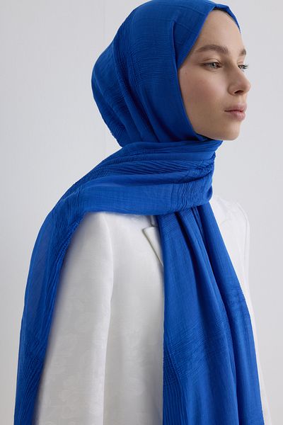 FENZA SCARF Brice Saks Blue Long Fringe Tassel Cotton Shawl