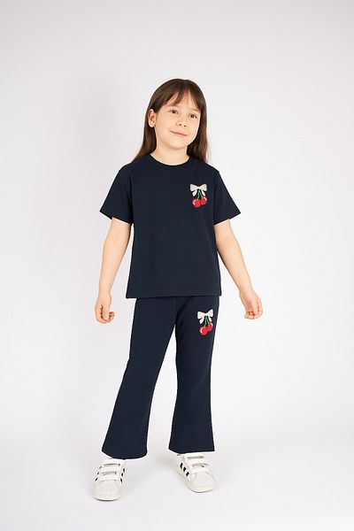 MİNİKO KİDS Girl's Cherry Heart Patterned Spanish Leggings Short Sleeve Set