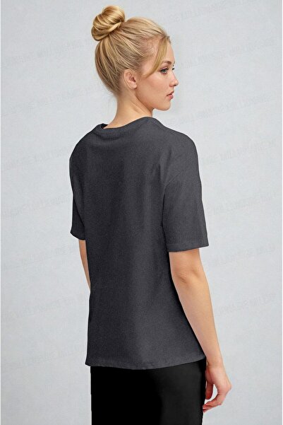 Teenage Millionaire Women's Anthracite Breathable Crew Neck Regular Fit Regular Cut Unprinted Basic T-Shirt