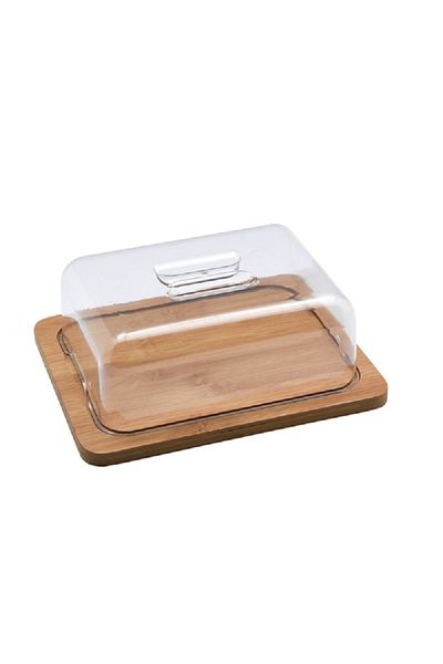 Bien Servi Rectangular Bamboo Cheese Dome with Acrylic Lid Clear and Brown