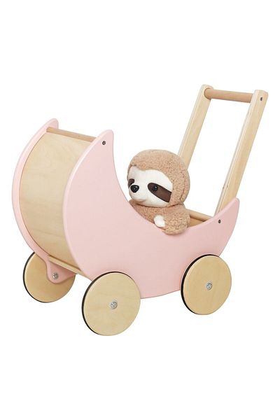 indiggo Antemergator Educational si Interactiv 2 in 1 Doll Walker Pink Indiggo®, din Lemn Natural, stil Ret