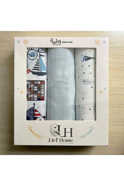 Lief Home Set of 3 Muslin Covers |   75X85Cm |   100% Cotton |   Boxed for Newborn