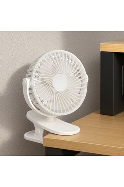 zola Wireless desk fan, 3 speeds, wave mode, 360°, clips, USB, 5W, rechargeable, white